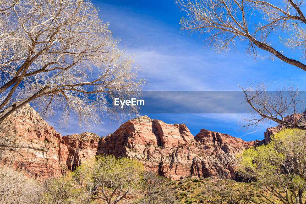 Rock formations against sky at zion national park