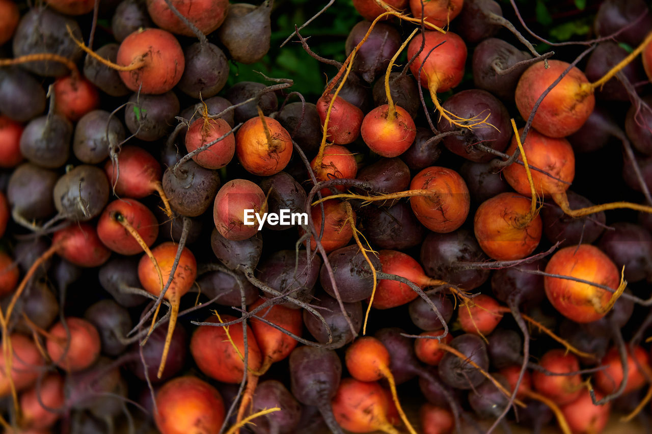 High angle view of common beets for sale at market