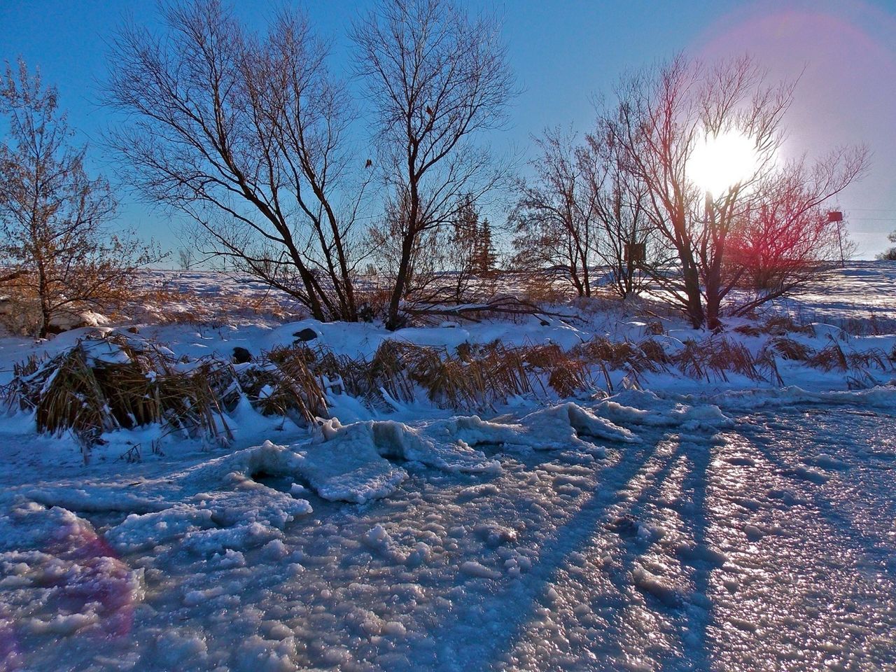 River in winter on sunny day