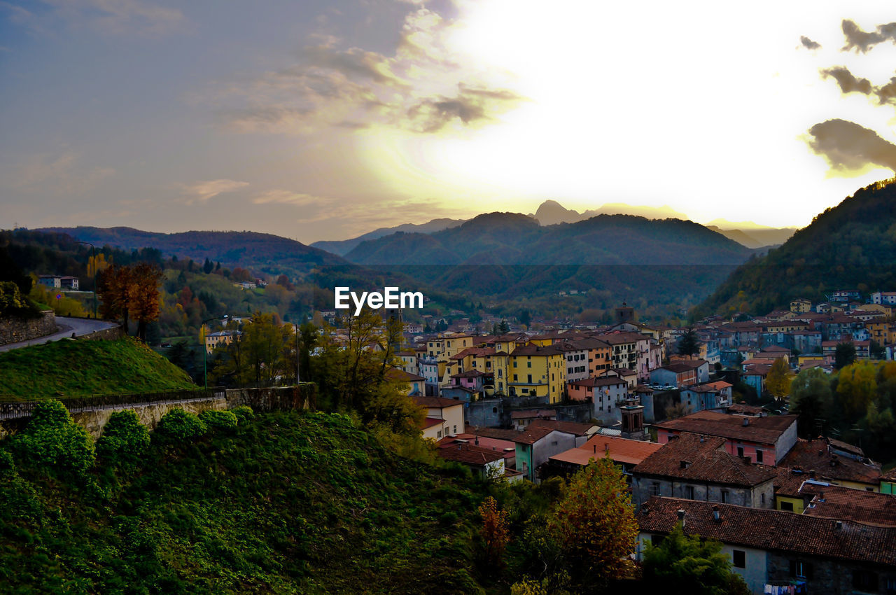 High angle shot of houses on landscape