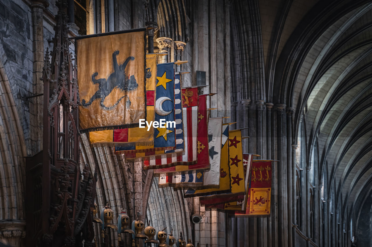 Closeup on flags and pennants in st. patricks cathedral, ireland