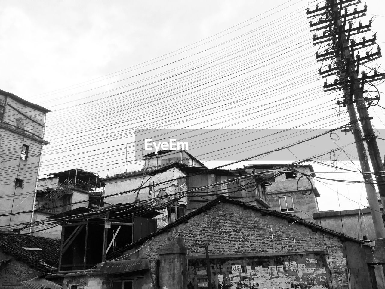 Low angle view of houses against sky