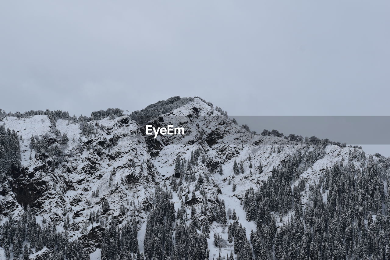 Low angle view of snowcapped mountain against sky