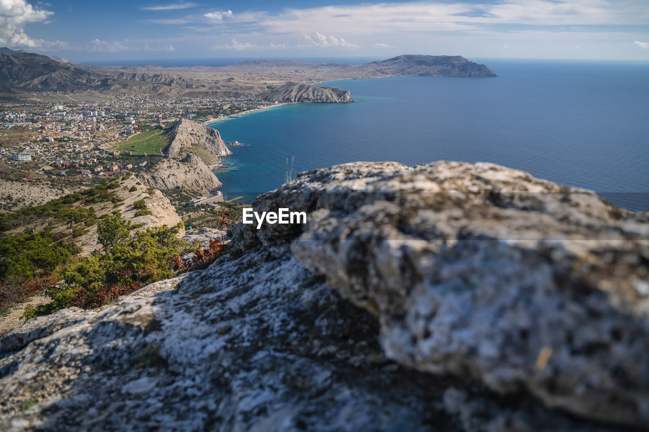 HIGH ANGLE VIEW OF SEA AND ROCKS