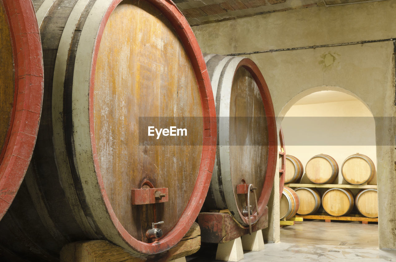 Old wine barrels in a cellar