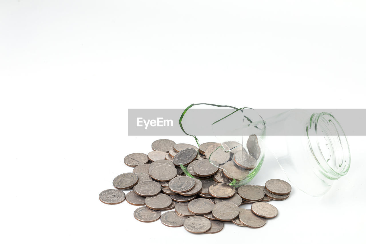 finance, coin, currency, savings, wealth, business, large group of objects, money, white background, investment, studio shot, copy space, indoors, finance and economy, no people, cut out, abundance, economy