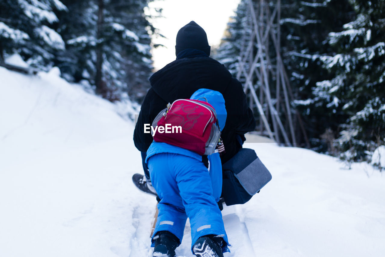REAR VIEW OF CHILD ON SNOW