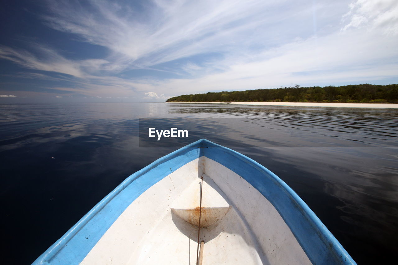 High angle view of boat on sea against sky