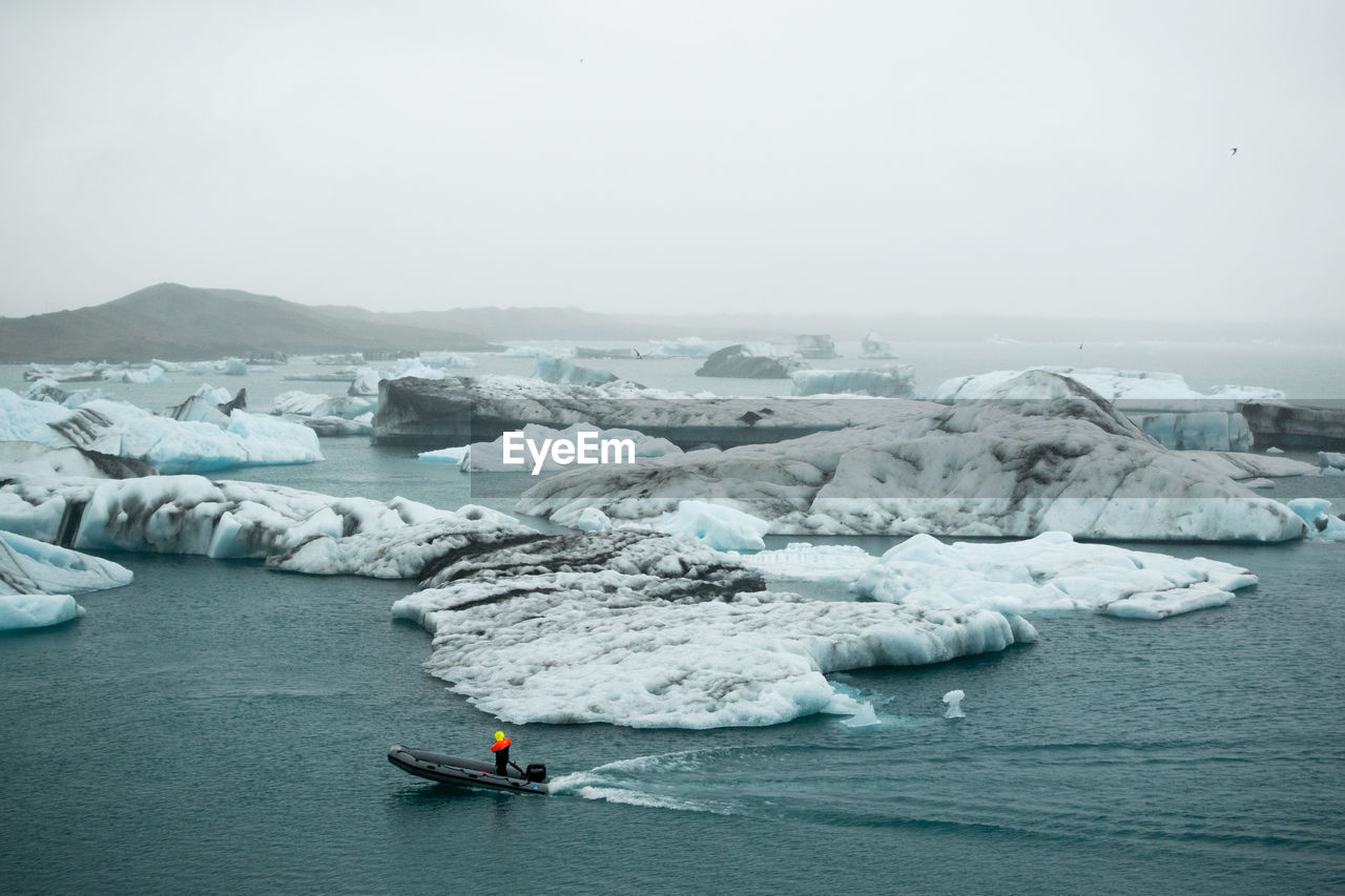 Scenic view of frozen sea against clear sky