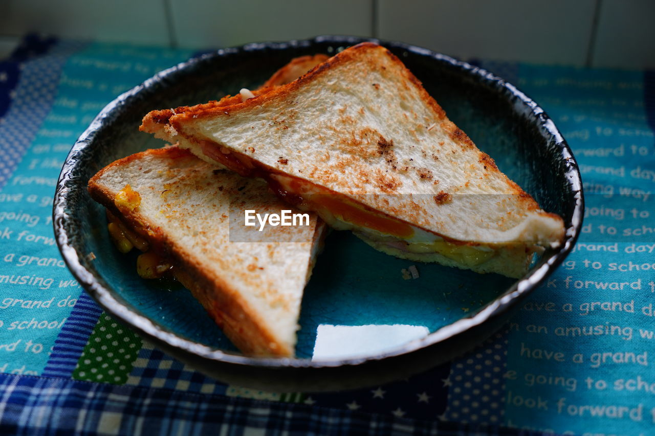 Close-up of sandwich served in plate