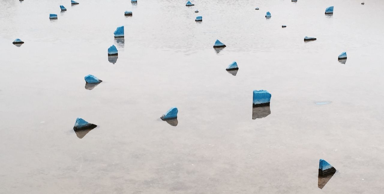 High angle view of stones in pond