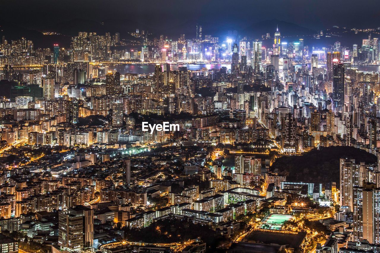 Illuminated cityscape at night