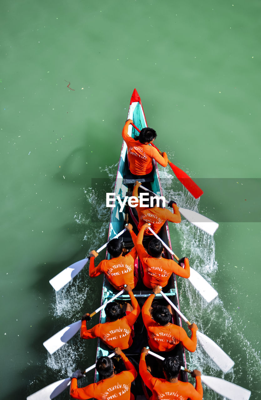 High angle view of people rowing