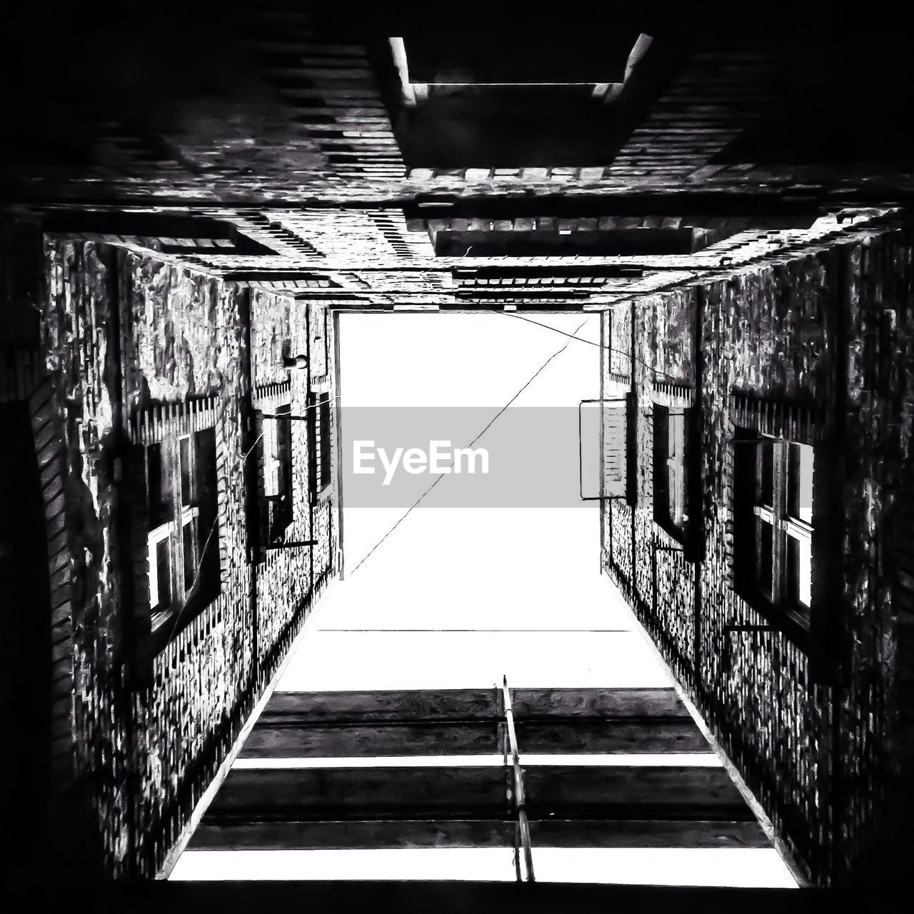 Directly below apartment building