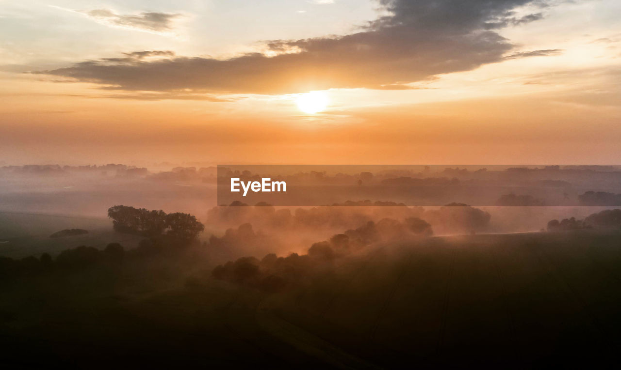 Scenic view of landscape against sky during sunset