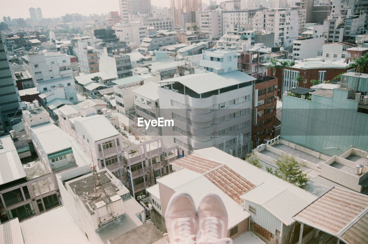 High angle view of buildings in city