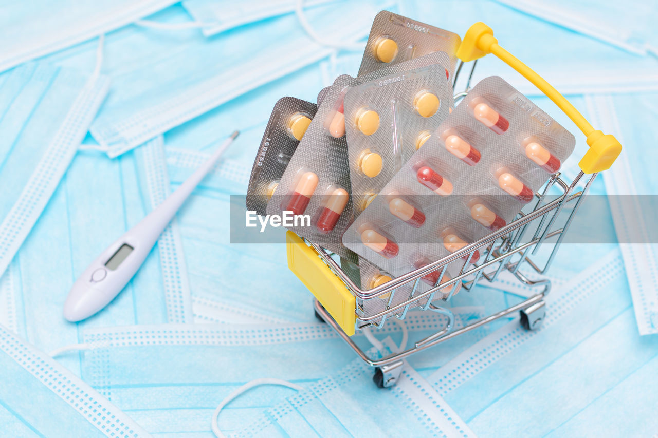 high angle view of dental equipment on white background