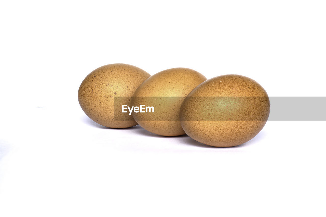 CLOSE-UP OF EGGS IN WHITE BACKGROUND