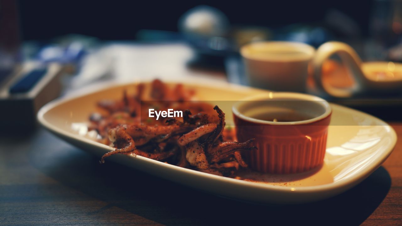 Close-up of meal served on table in restaurant