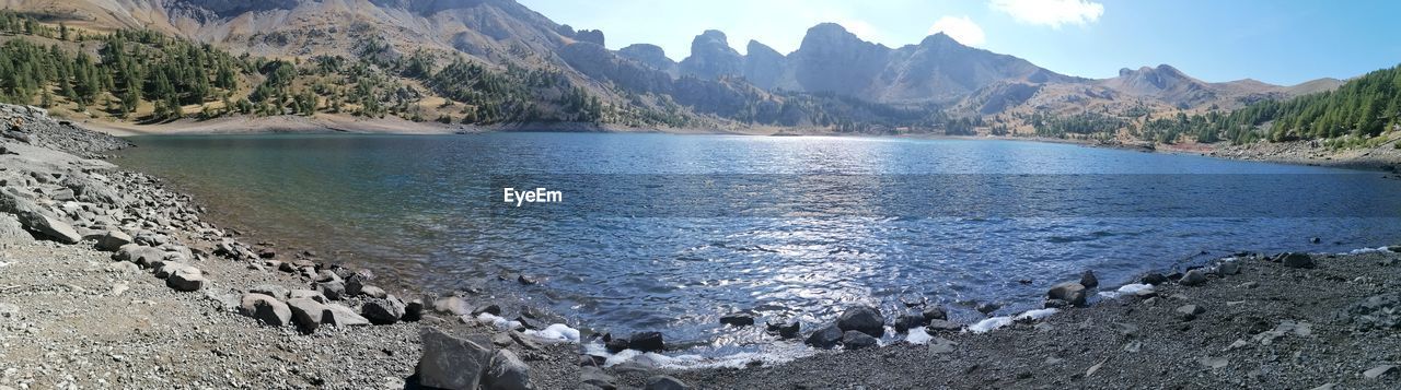 PANORAMIC SHOT OF LAKE AGAINST SKY