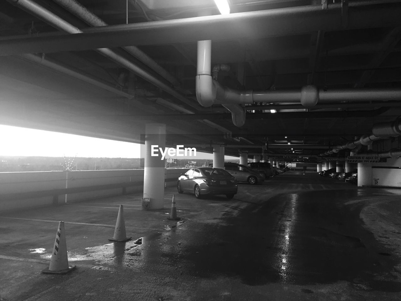 Cars in parking lot building