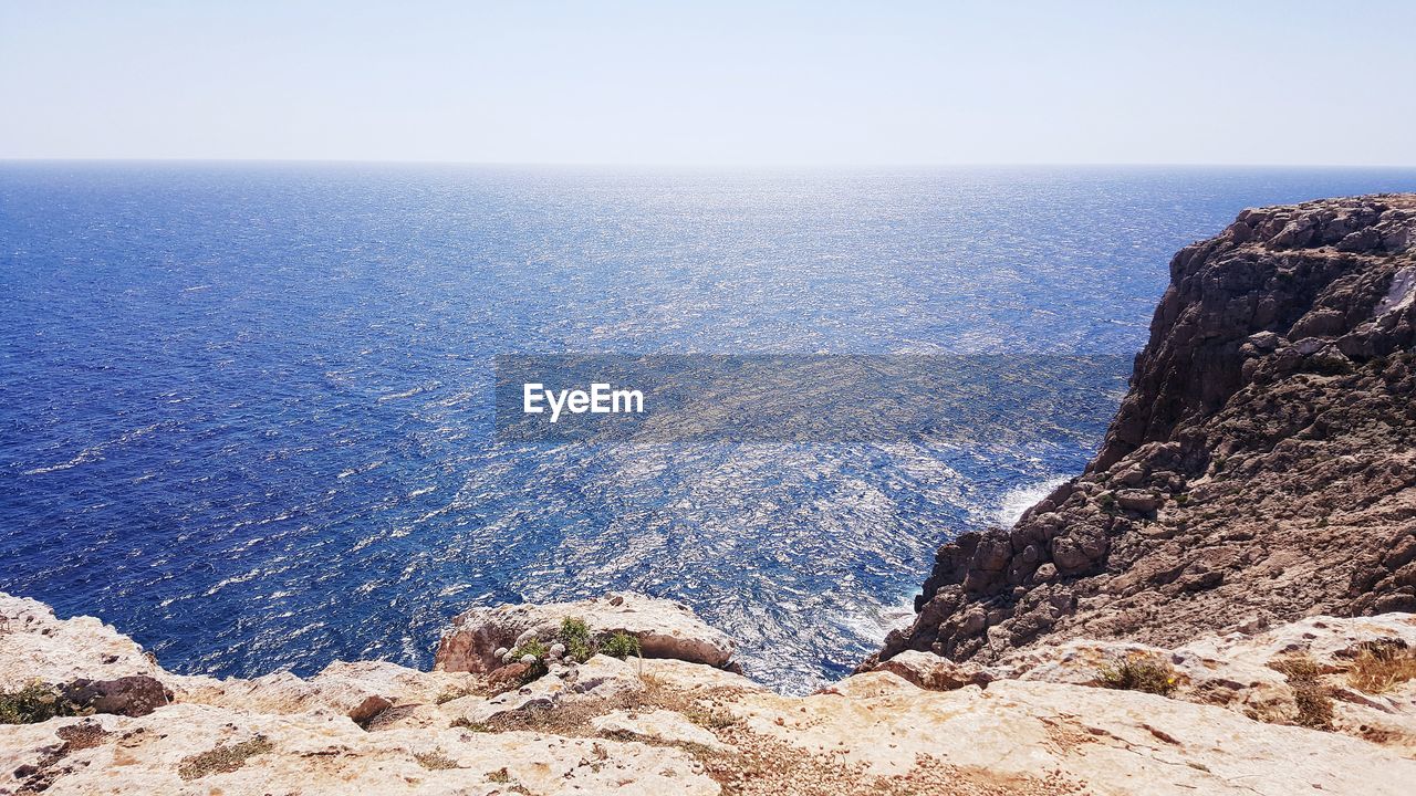 Scenic view of sea against clear sky