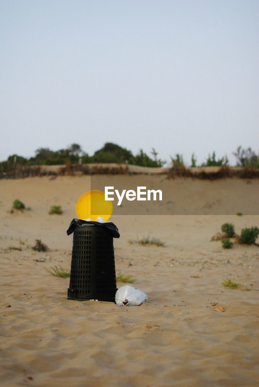 REAR VIEW OF PERSON ON BEACH AGAINST SKY