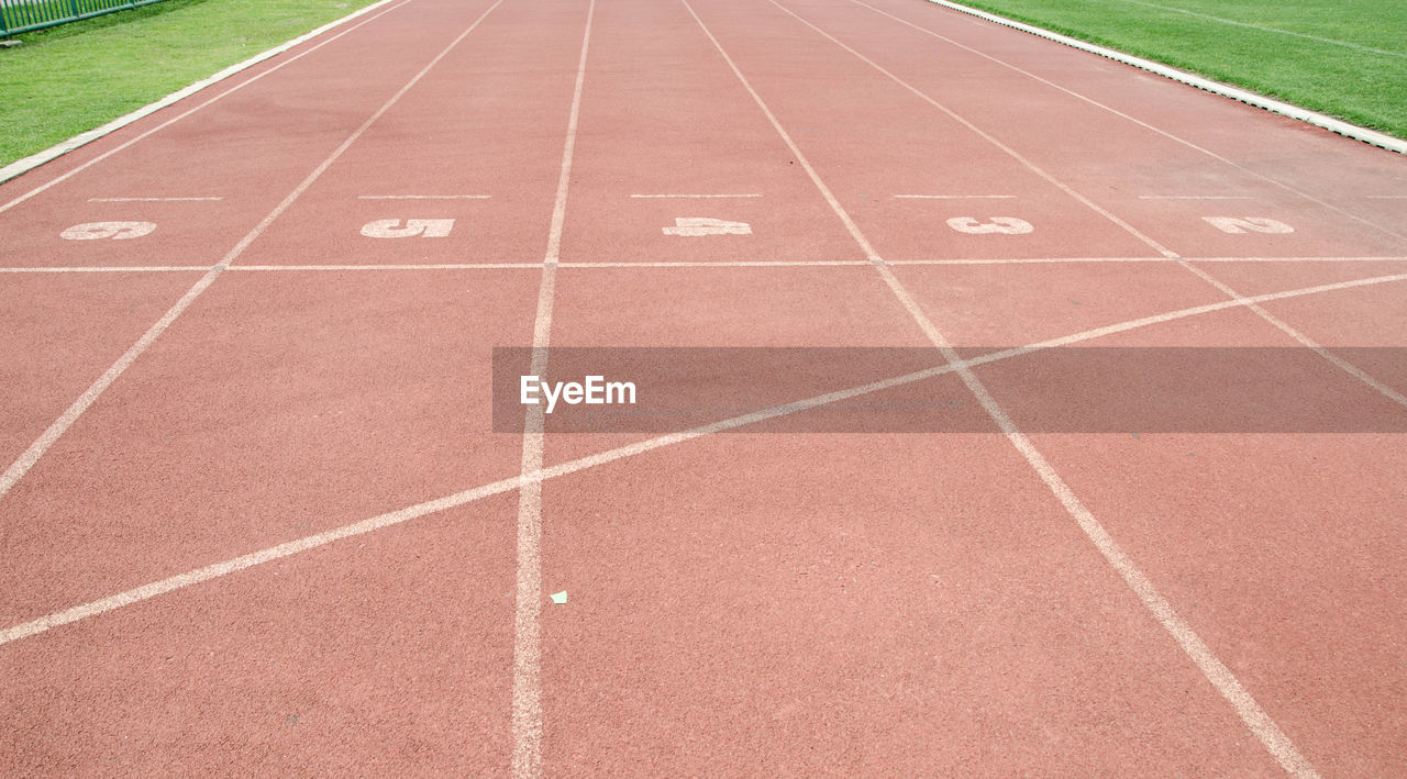 High angle view of numbers on running track