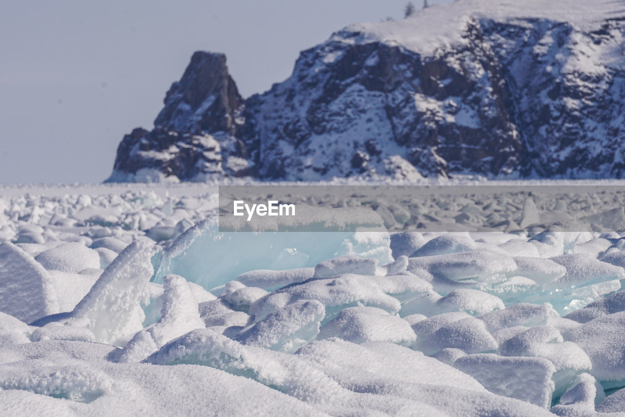 Frozen lake baikal in winter.