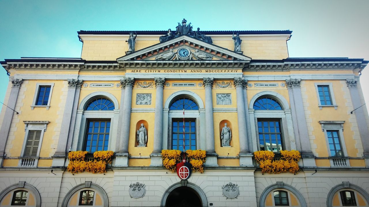 Low angle view of town hall