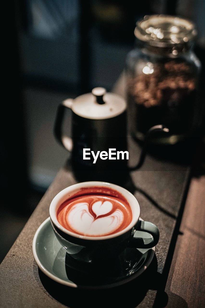 High angle view of coffee on table