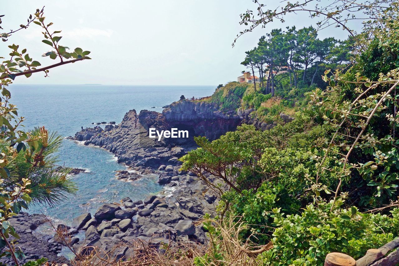 Scenic view of sea against clear sky