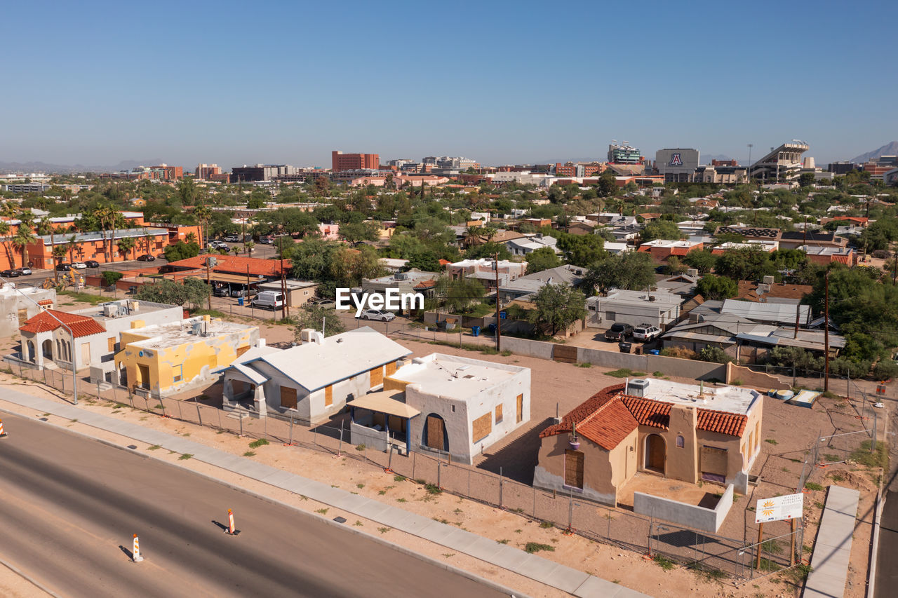 High angle view of historic tucson homes.