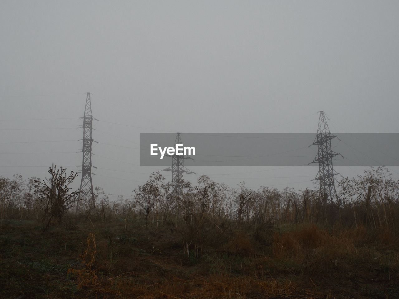 ELECTRICITY PYLONS IN FOGGY WEATHER