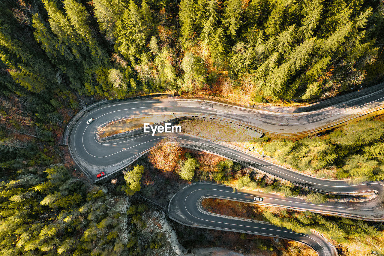 High angle view of winding road in mountains