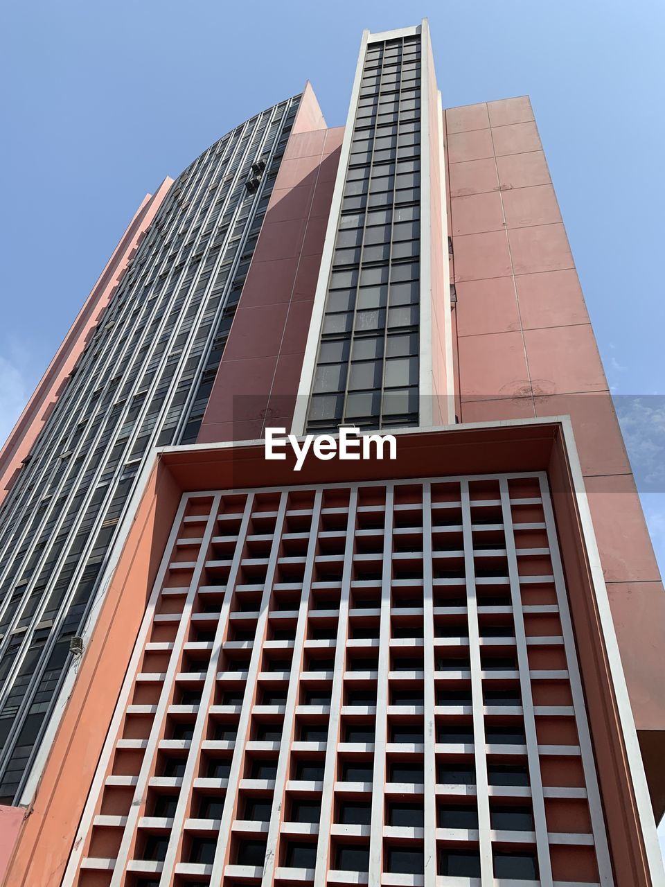 Low angle view of modern building against clear sky in lima 