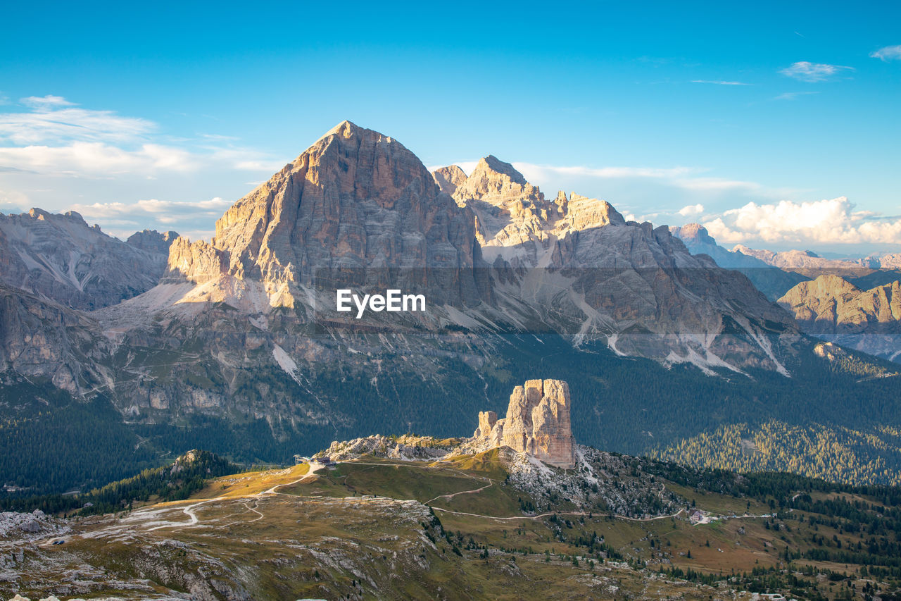 Panoramic view of mountain range against sky