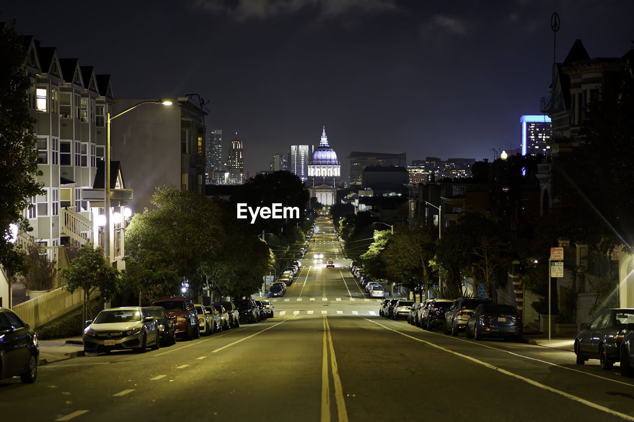 Road to civic hall at night