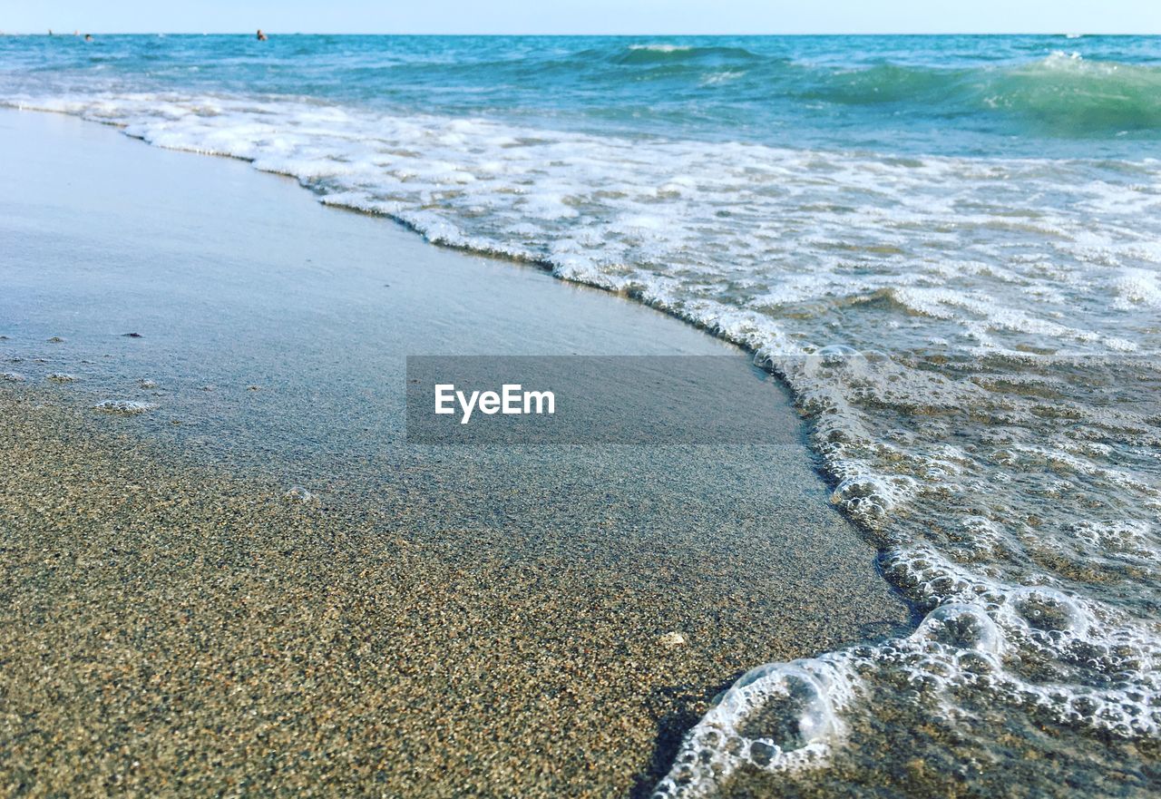 HIGH ANGLE VIEW OF SURF ON BEACH