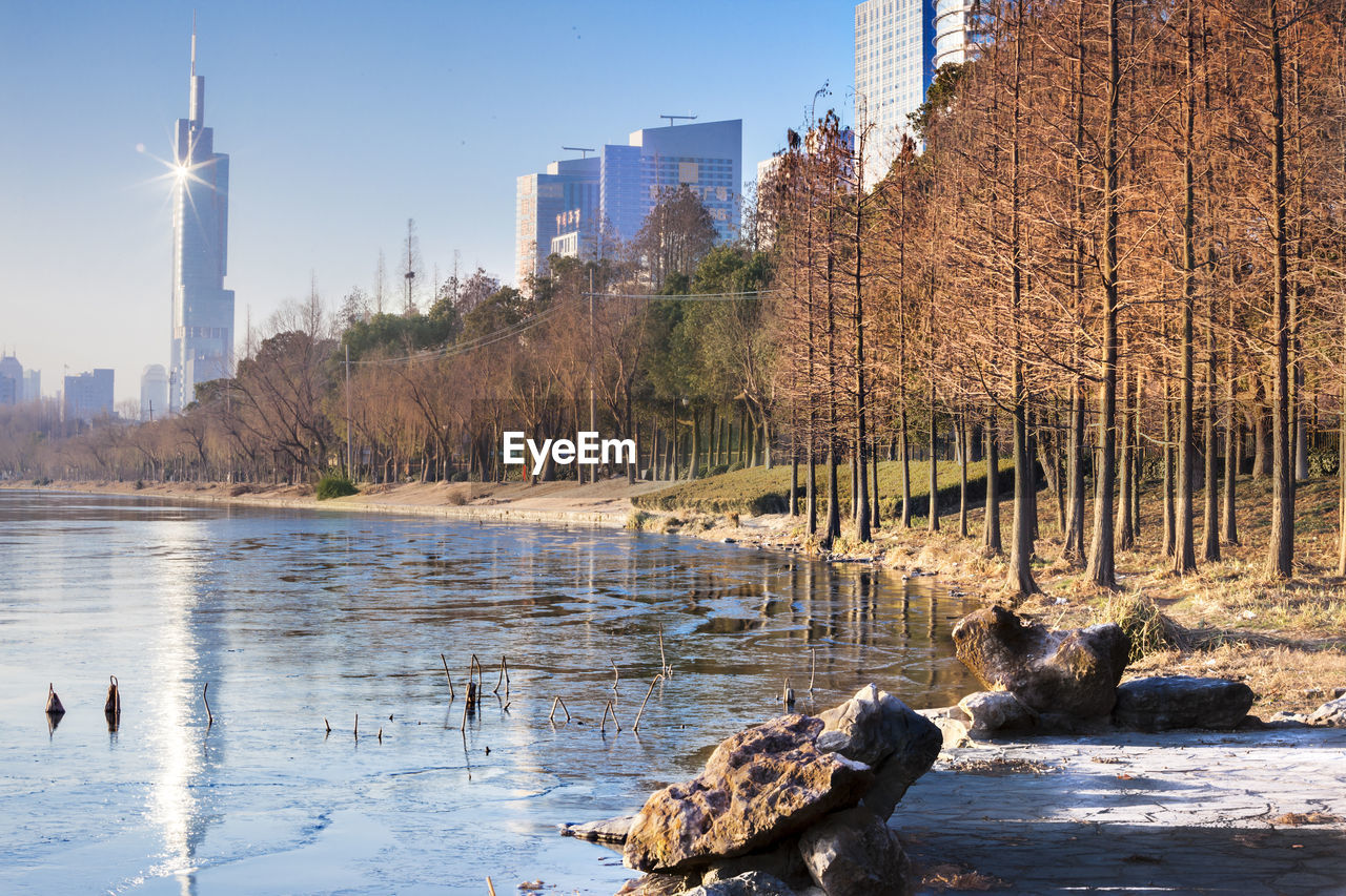 Scenic view of city during winter