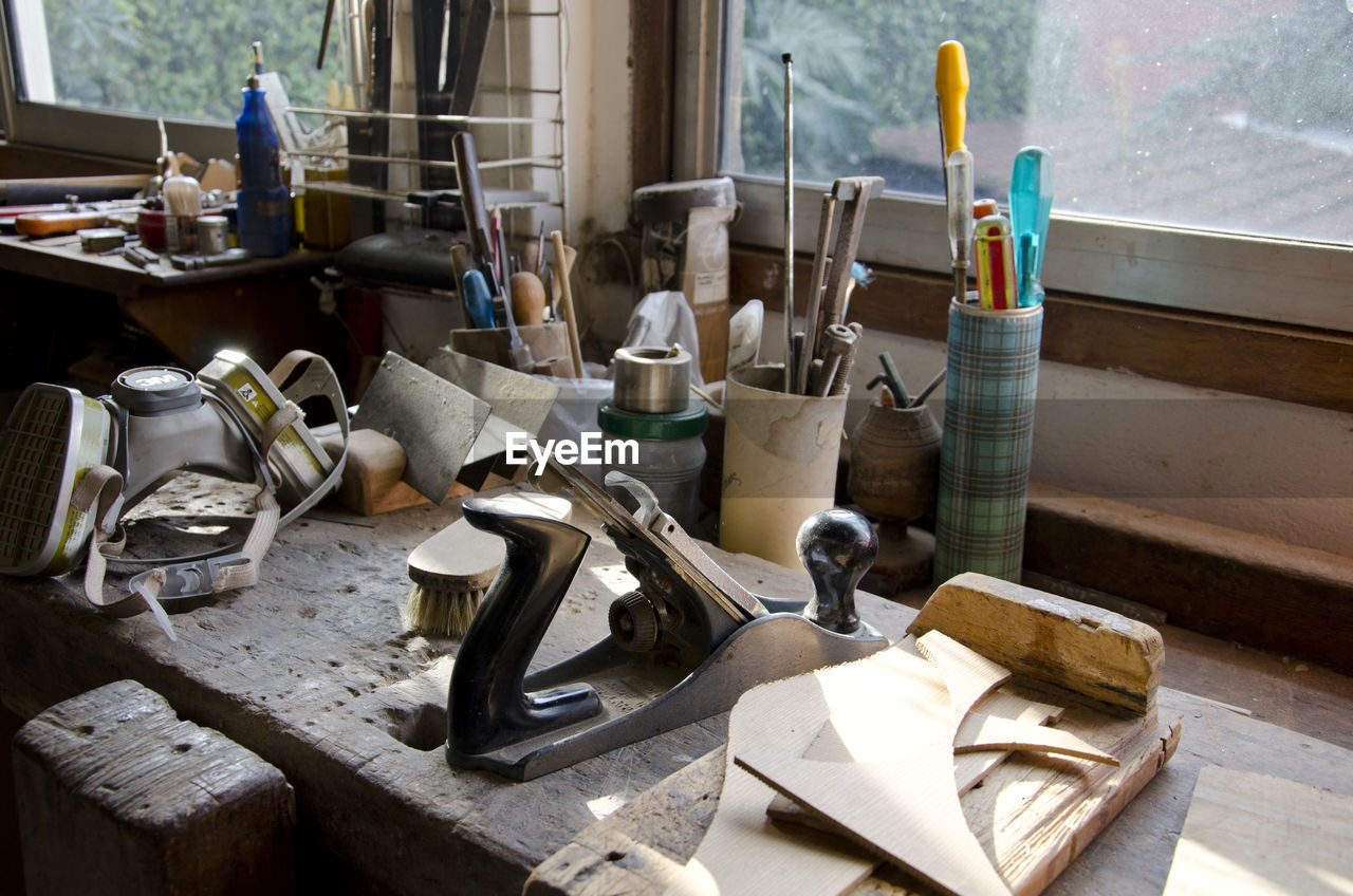 Work tools on table at workshop