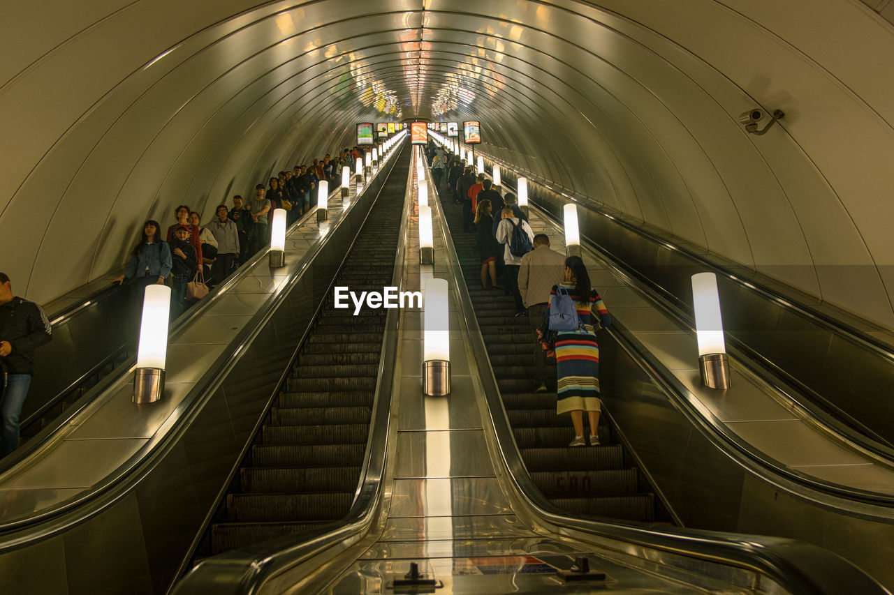 HIGH ANGLE VIEW OF PEOPLE AT SUBWAY STATION