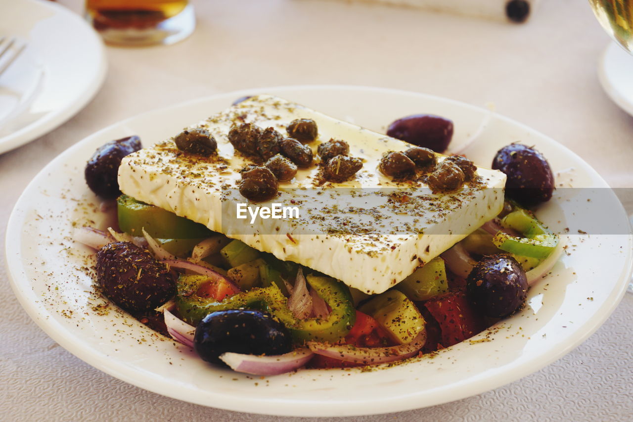 Close-up of food served in plate on table