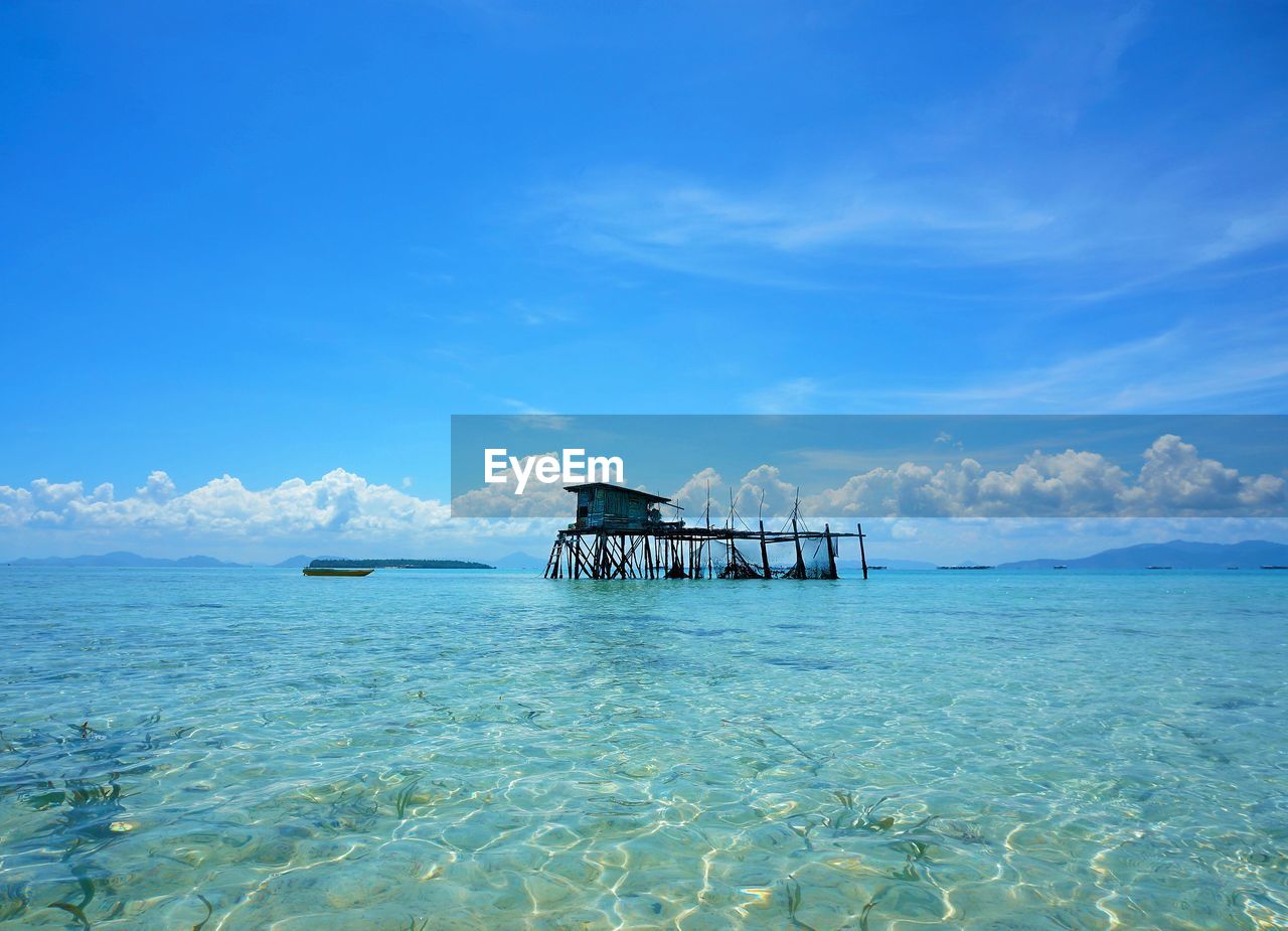 Scenic view of sea against blue sky