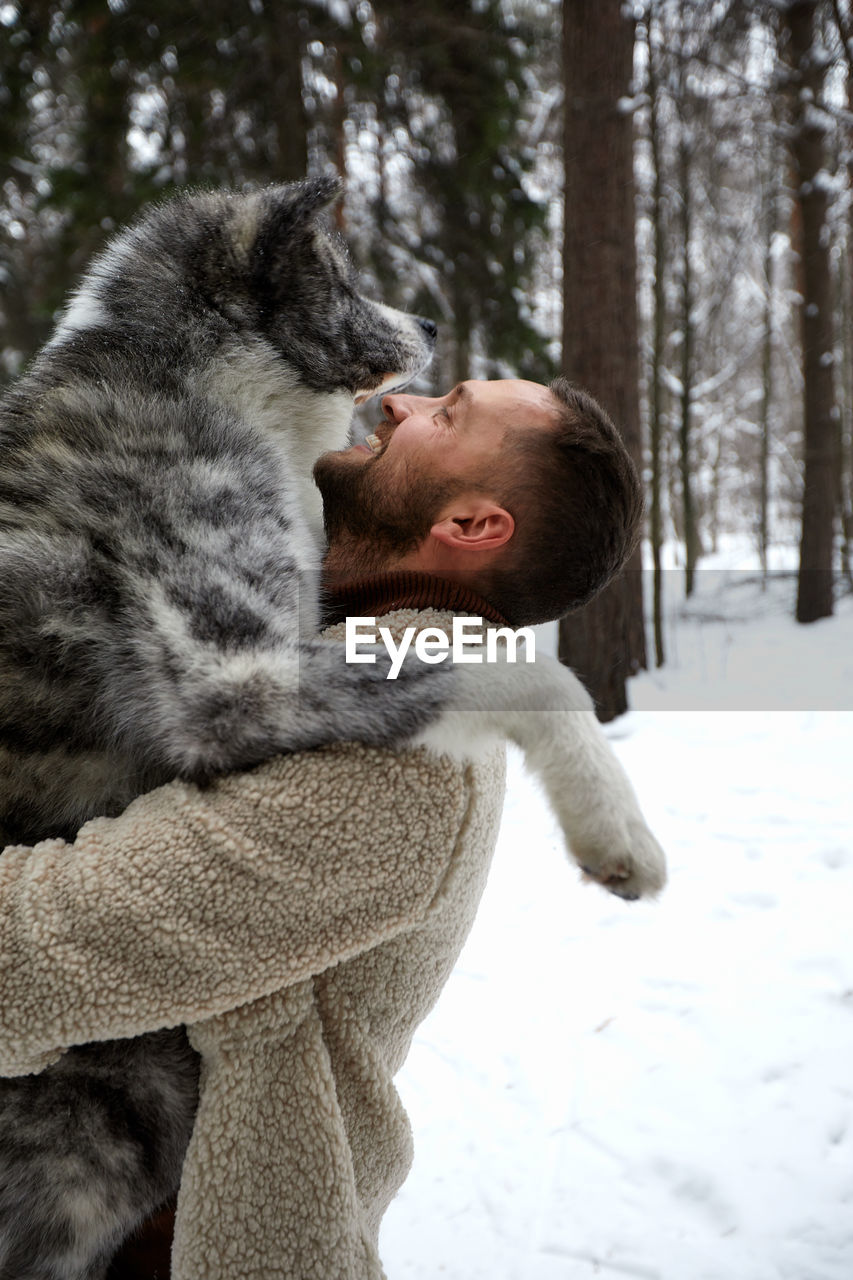 Cat on snow covered field