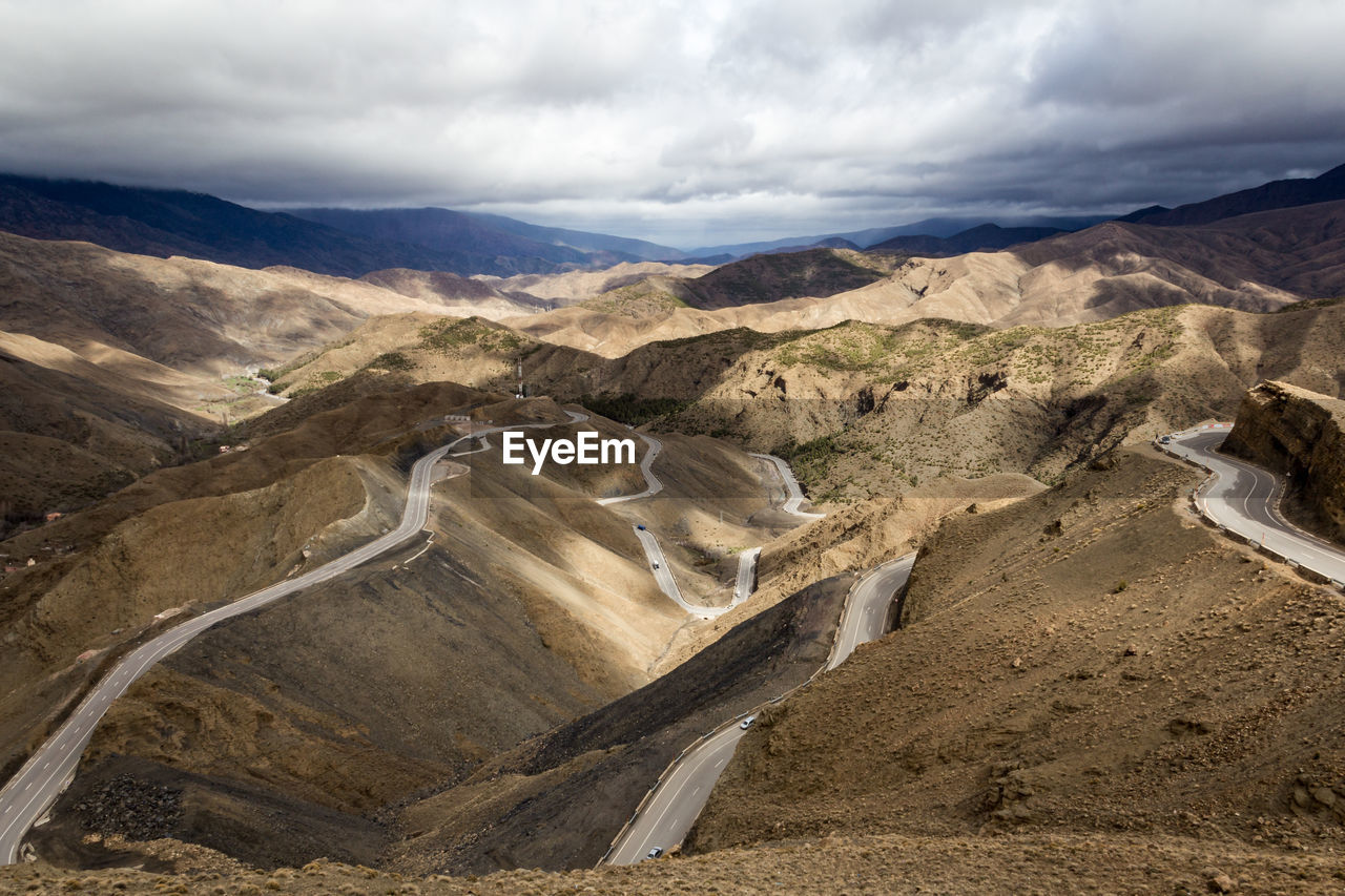 High angle view of road leading towards mountains