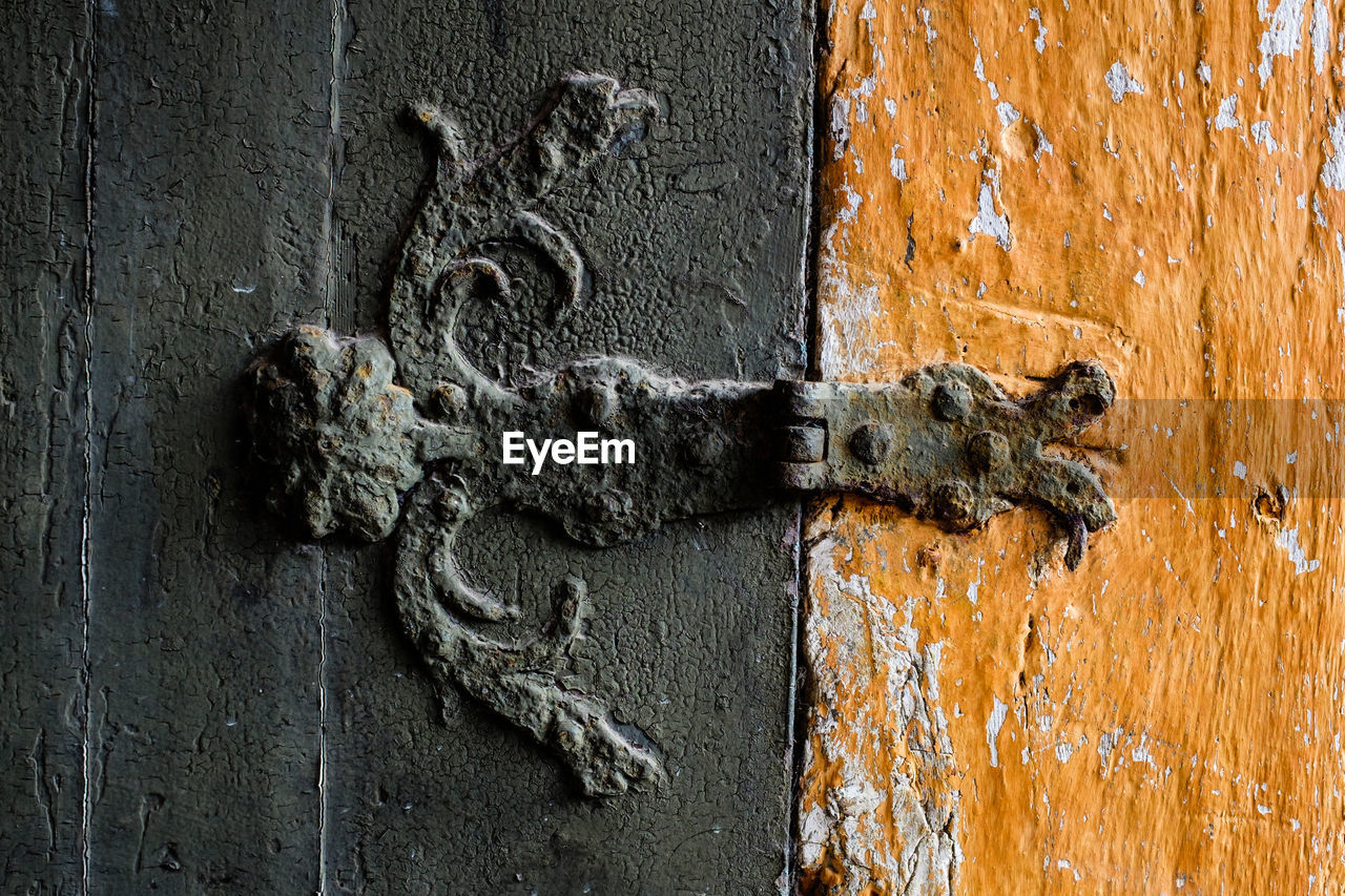 Rusty hinge on door and wall