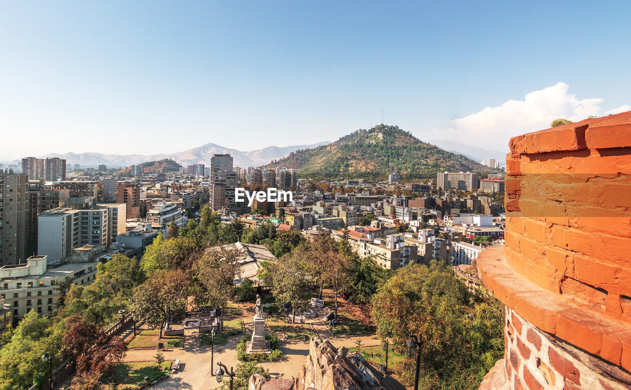 high angle view of townscape against clear sky