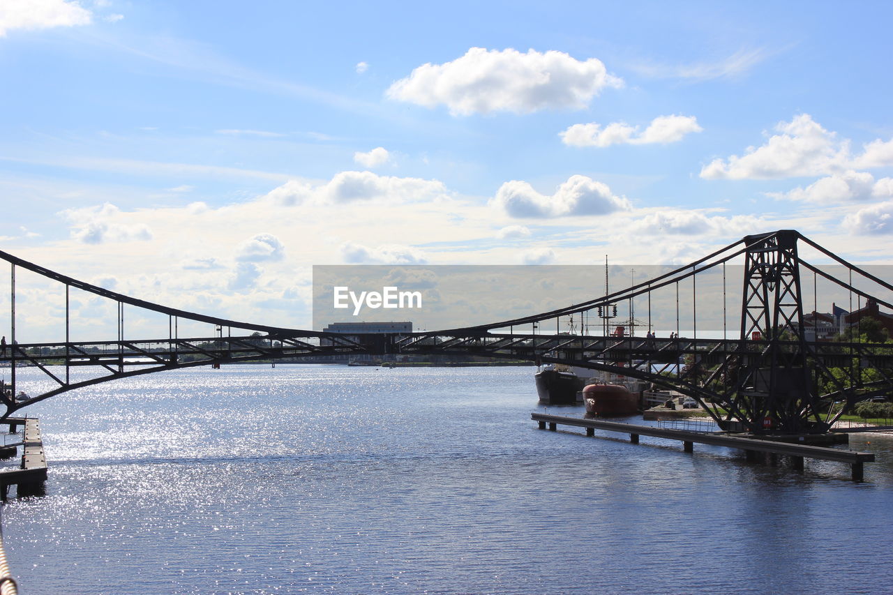 View of suspension bridge over river