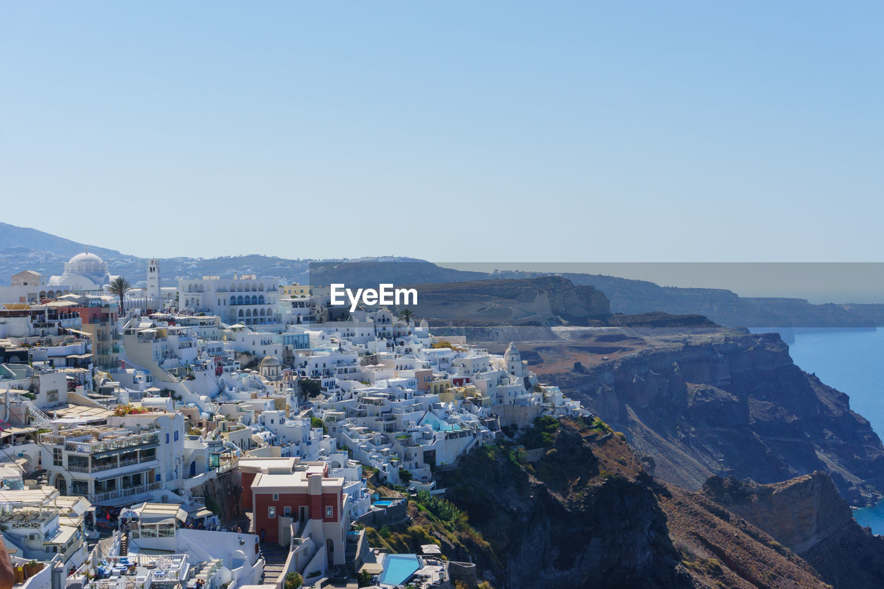 High angle view of townscape against clear sky